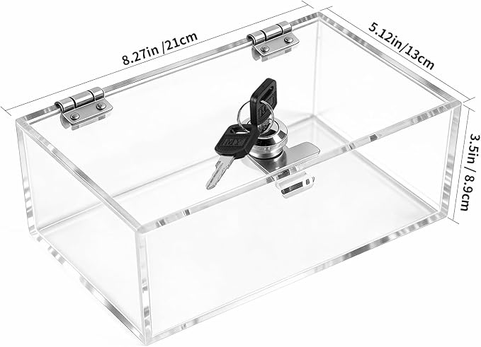 Clear Lock Box - Medium 8.3×5.1×3.5 Inches Acrylic Display Case with Lock, Transparent Lockbox with Keys for Secure Storage & Showcase