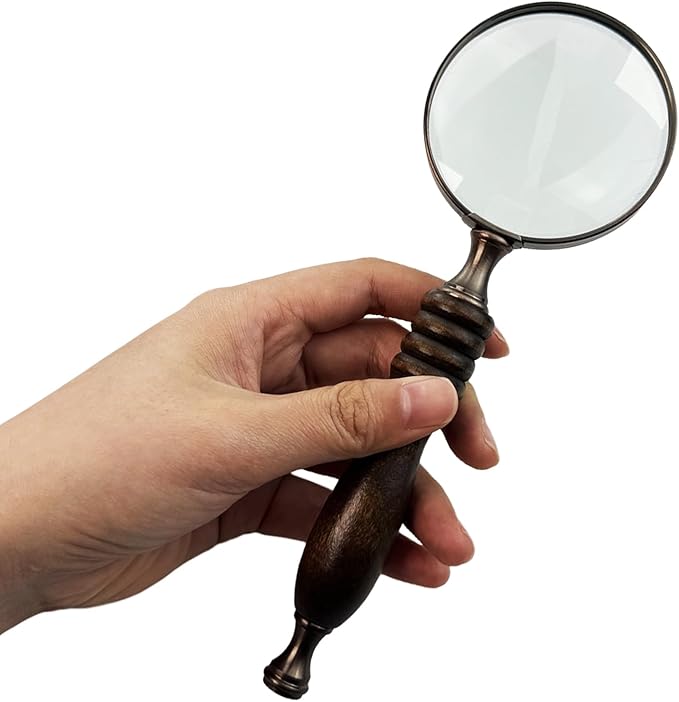10X Handheld Vintage Magnifying Glass, Portable Reading Magnifying Glass with Wooden Handle, Reading Magnifier for Senior/Low Vision/Map/Inspection/Handcraft Hobby