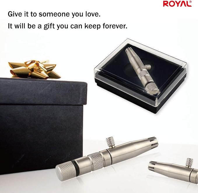 ROYAL [Made in Korea] Premium Manual Nose Hair Trimmer for Men Silver Bullet, Battery-Free, Stainless Steel Rotary Blade Grooming Tool, Waterproof, Safe & Painless with Patented Mechanism, ET-3