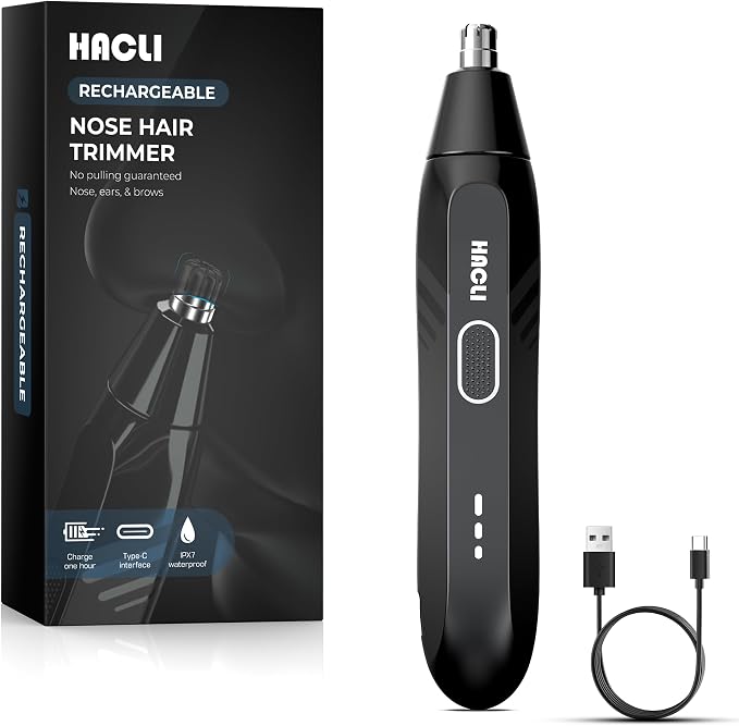 Nose Hair Trimmer for Men Women - HACLI Electric Painless Nose Hair Clipper, 8000RPM Powerful Motor, IPX7 Waterproof, Safe & Quiet, Replaceable Head, Travel Lock USB-C Rechargeable