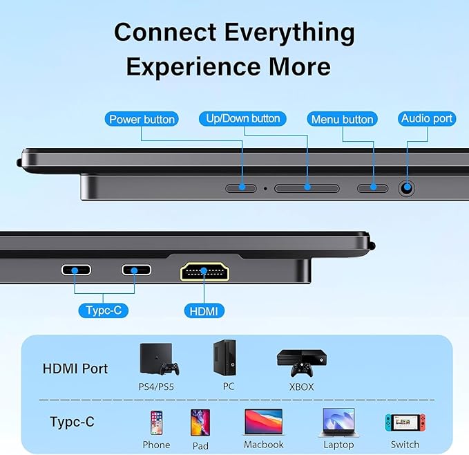 2K 180Hz Portable Gaming Monitor, 23.8" 2560x1440 QHD Fast IPS ∆E<2 100% sRGB Portable Monitor w/180° Adjustable Stand Type-C HDMI Eye Care External Second Screen for Laptop Phone PS4 PS5 Switch Xbox