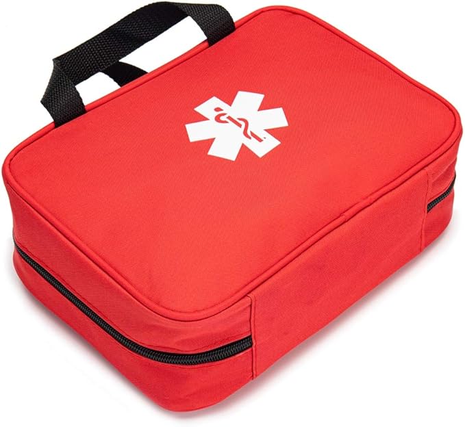 Jipemtra Red First Aid Bag Empty Travel Rescue Pouch First Responder Storage Medicine Emergency Bag for Car Home Office Kitchen Sport Outdoors (Red with Folders)