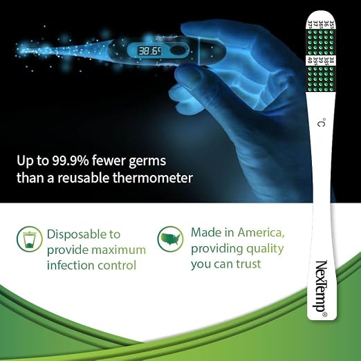 Disposable Thermometer (100-Pack, Celsius) — Oral Thermometer for Adults, Single Use, Battery Free, Hygienic, Accurate Readings in 1 Minute, for Home, Clinic & Travel