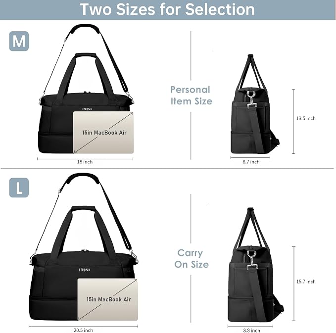 Gym Bag for Women, 45L Carry On Travel Duffel Bag with Shoes Compartment, Weekender Overnight Bag with Wet Pocket for Women, Travel, Gym, Weekend, Large Size