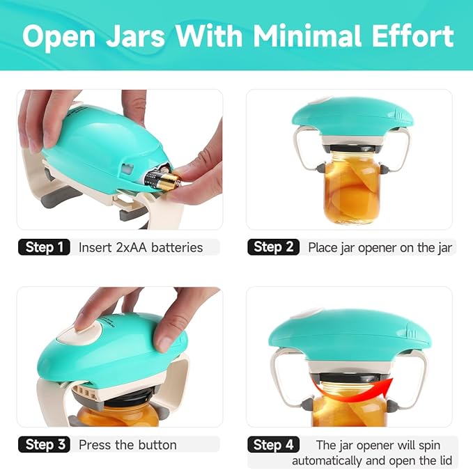 Electric Jar Opener, One Touch Automatic Jar Opener with Less Effort for Seniors with Arthritis, Weak Hands