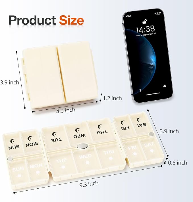 FYY Weekly Pill Organizer 2 Times a Day, Magnetic Travel Pill Box AM PM with Easy Open – 7-Day Daily Pill Case Medicine Organizer for Vitamins,Supplements - Beige