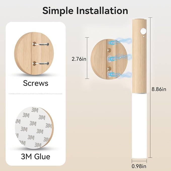 Motion Sensor Wall Light Beech 3PCS, Battery Operated wall sconces