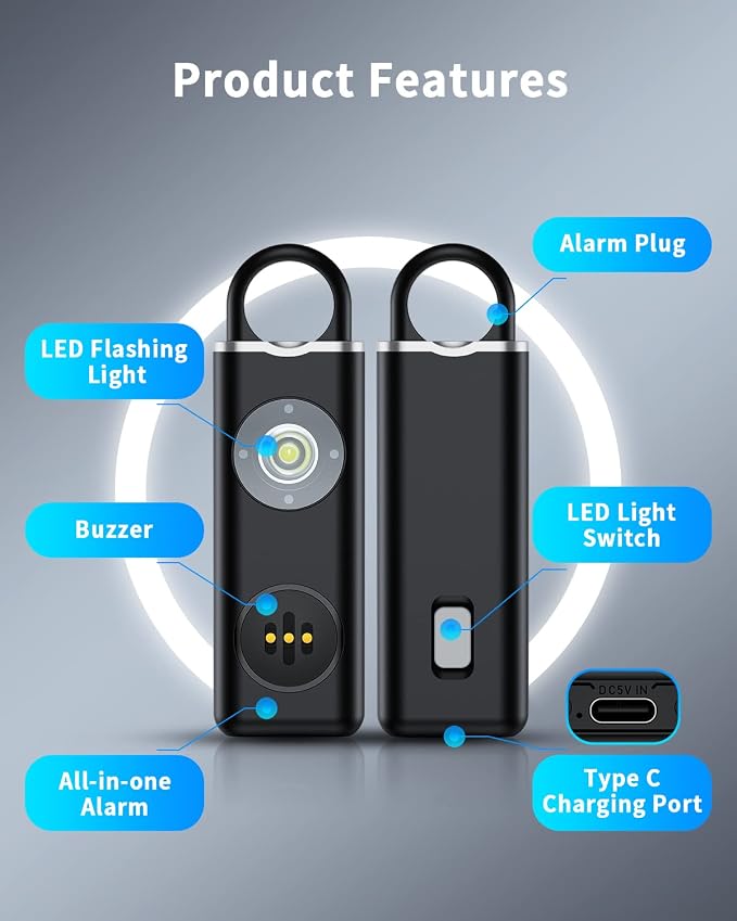 ELECPOW Personal Safety Alarm for Women, Rechargble Keychain Safety Alarm, Personal Protection Weapon for Women,Brightness Strobe Light and Loud Siren for Elders & Womens & Kids Emergency Call