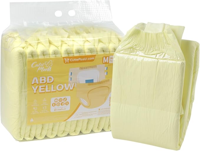 CutiePlusU Disposable Diaper Protective Underwear Absorbent Briefs Dry Surface - Yellow 10 Pieces (Medium 28"-38")
