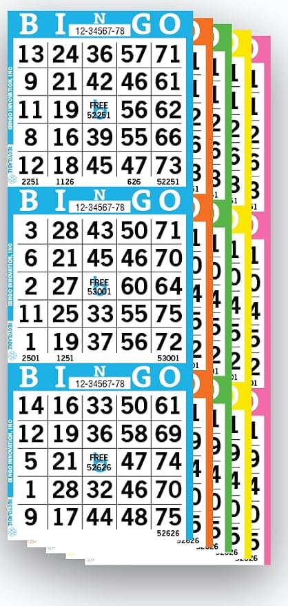 Bingo Books – 3 Faces, 5 Pages Each, 100 Disposable Game Books – Recyclable Dauber Sheets for Seniors, Adults & Events (3on5up)