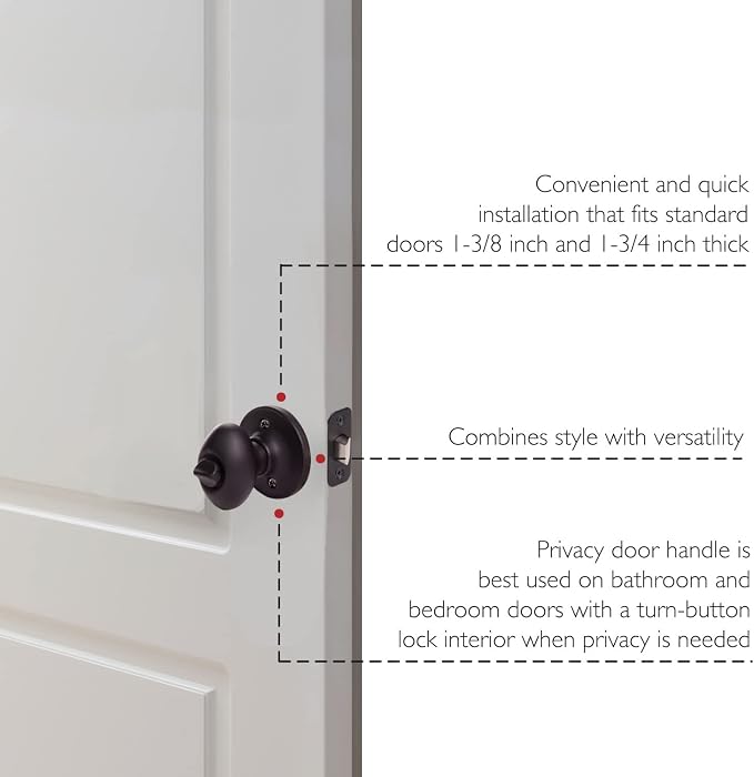 Design House 779181 Egg Privacy Bed and Bath Door Knob Matte Black | Adjustable Latch, Surface, Traditional, Brass, Hardware, 779181
