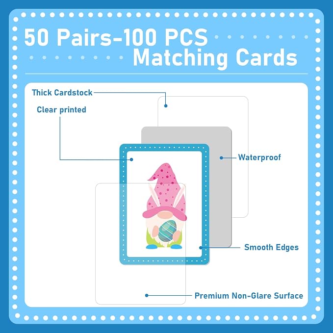 gisgfim 100 PCS Memory Matching Game Easter Concentration Memory Games Card Learning Educational A Fun & Fast Easter Egg Bunny Religious Cross Matching Games