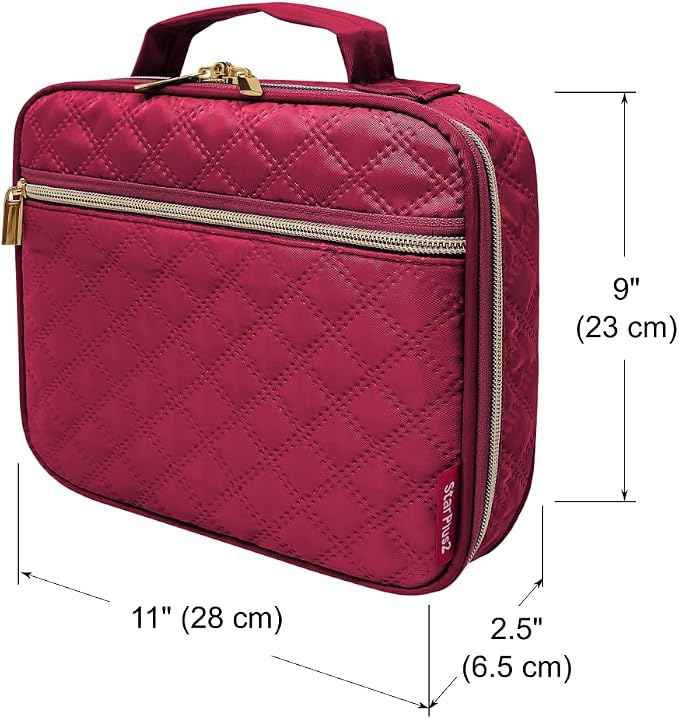 Large Travel Pill Bottle Organizer, Slim Medicine Bag, Carrier for Medications and Medical Supplies - Red WIne Ultrasonic