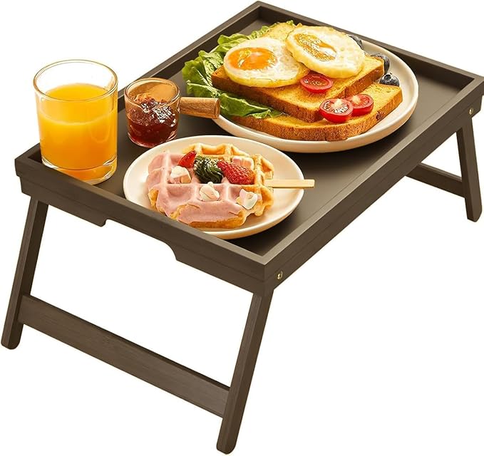 Bamboo Bed Tray Table with Foldable Legs, Breakfast Tray for Sofa, Bed, Eating, Working, Used As Laptop Desk Snack Tray by Pipishell (Brown)