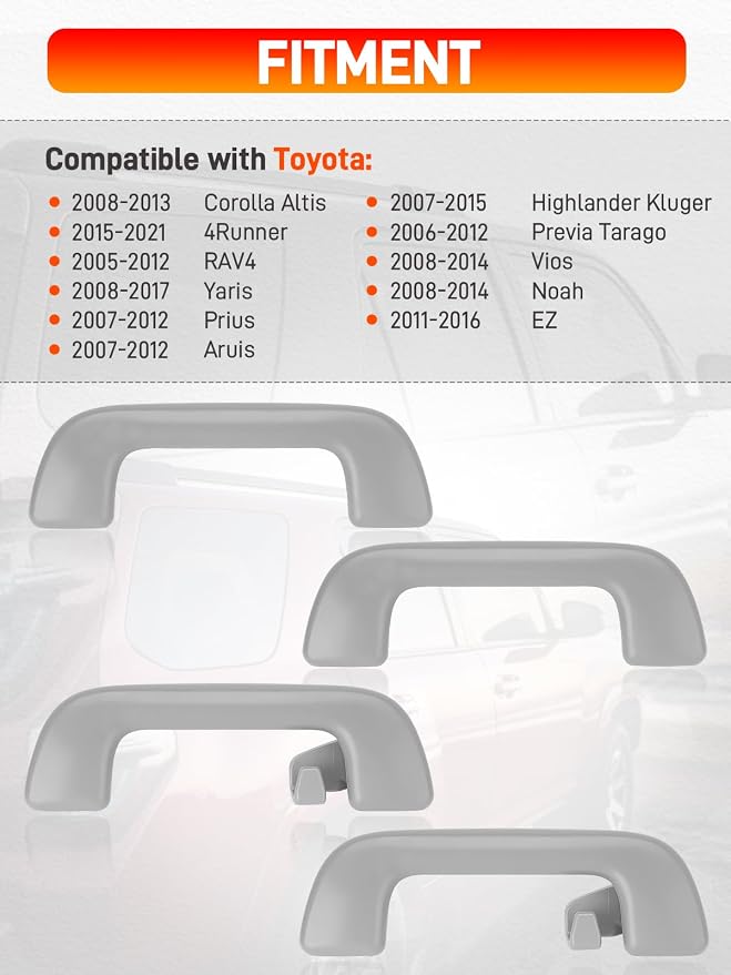 4PCS Front ＆ Rear Driver Passenger Side Inner Roof Grab Handle | Compatible with Toyota 4Runner Corolla RAV4 Prius Highlander 2005-2021 Ceiling Assist Handle Replaces 74610-52030 74610-52020