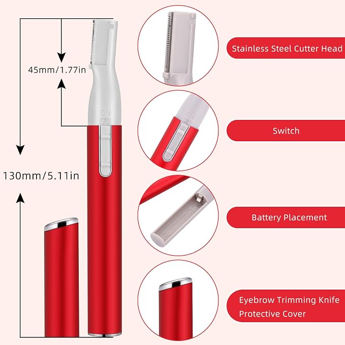Chumia 2 Pcs Electric Eyebrow Trimmer Women Precision Face Razors Mini Shaver with Comb Christmas Women Gift Battery Operated Personal Epilator for Face Neck Fuzz Lips Leg(Red,Green)
