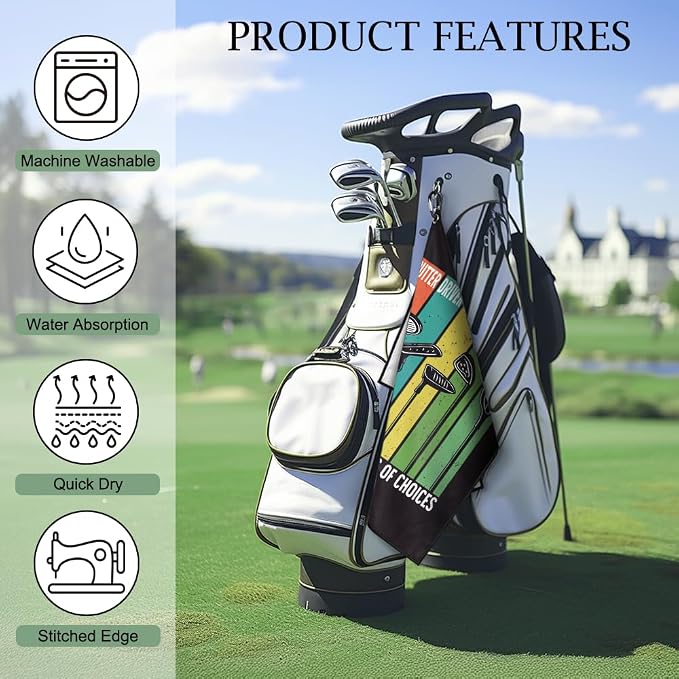 DYJYBMY Life is A Series of Choices Printed Golf Towel with Clip, Funny Golf Accessories for Men, Father's Day Appreciation Gifts for Husband Dad Father in Law Grandpa, Retirement Gofing Gifts