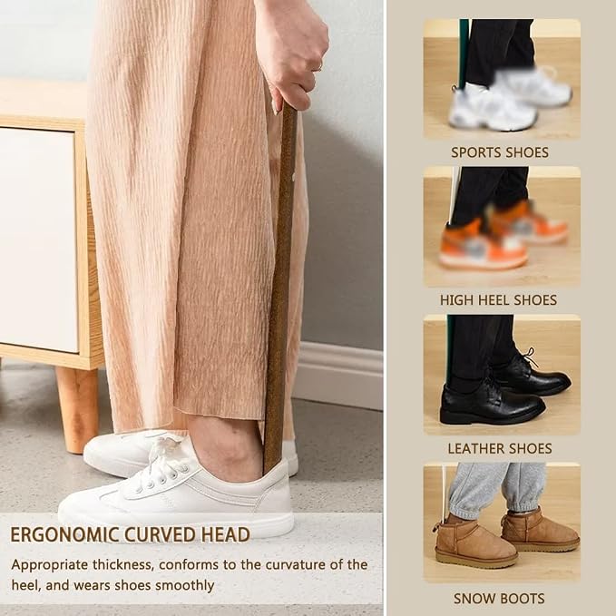 Shoe Helper for Seniors Japanese Style Medium and Long Handle Magnetic Suction Shoehorn, Double Storage Design Beech Shoe Helper, Wear Shoe Tool (Color : Brown, Size : 50 * 3.5cm)