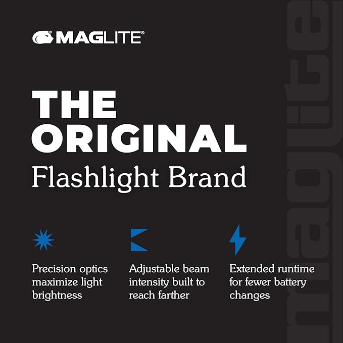 Maglite ML300L LED 6-Cell D Flashlight, Adjustable Focus, Long Battery Life, Water-Resistant, Tactical and Emergency Use – Black