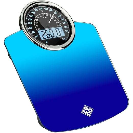 ZENO Hybrid 2-in-1 Analog & Digital Weighing Scale for Body Weight up to 400lbs - Thick Tempered Glass - Extra Large Display - Easy to Read Digital Bathroom Scale - New - Gradient Blue