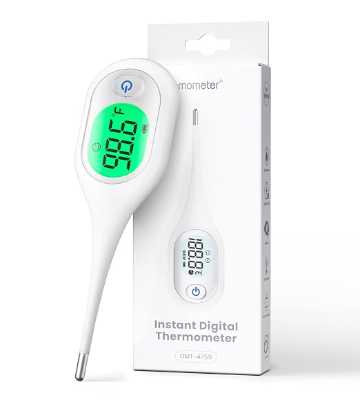 Femometer 7 Seconds Digital Thermometer for Adults and Kids | Large Screen, 3-Color Backlight, Fever Alarm, for Oral Rectal Underarm Bath Use, 10 Memory Recall, Water Resistant