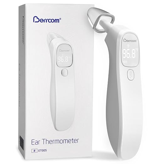 Berrcom 2-in-1 Infrared Forehead Ear Thermometer Medical All Ages | 1s fast reading digital thermometer with LED display & auto shut off, magnetic probe design for forehead and ear use