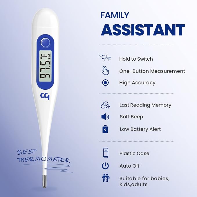 Femometer Digital Thermometer for Adults and Kids, Klein Blue | Fever Alert, Memory Recall, C/F Switchable, for Oral, Rectal or Under Arm Use