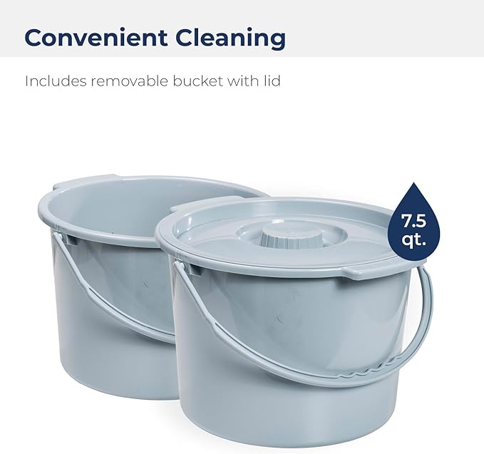 Drive Medical Folding Steel Bedside Commode Chair - 3-in-1 Portable Toilet - Adjustable Height - 350 Lb Weight Capacity - 7.5 Qt Bucket - Adult Commode - Grey