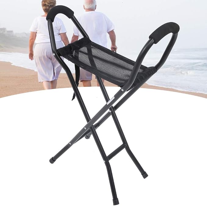 Foldable Cane seat, Foldable Travel seat Cane Stool Portable Lightweight Walking Chair with seat Travel Stool Cane Travel Stool Cane for Seniors Walking Stick with seat Load 113kg