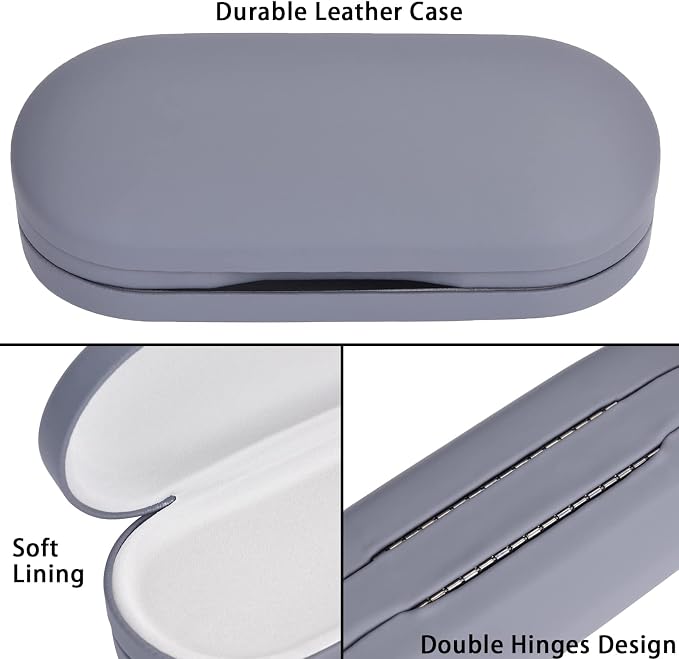 Muf 2 in 1 Contact Lens Case and Glasses Case, Double Sided Design with Mirror, Portable Travel Kit with Tweezer, Remover and Solution Bottle, Grey