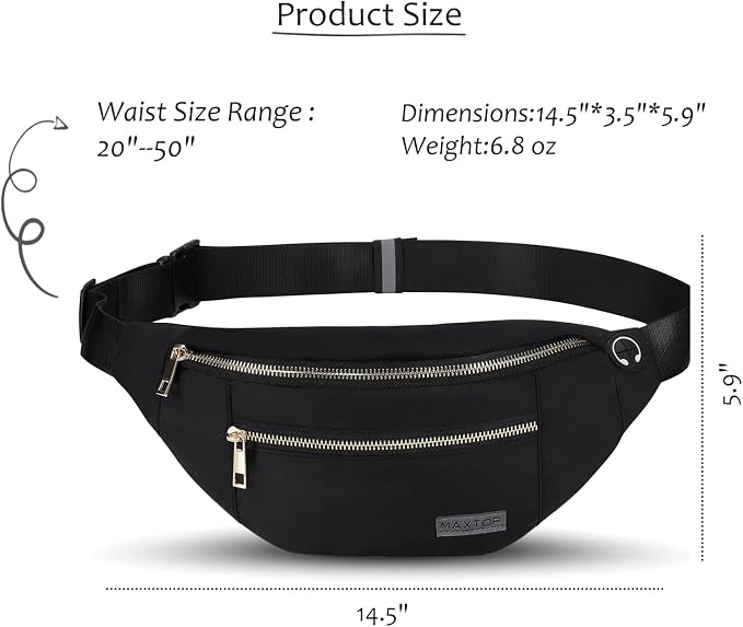 Fashion Cross body Fanny Pack Shoulder Bag for Women Men with Gold Zipper | 4-Zipper Pockets, Versatile,Fit All Phones,Key Chain,Gifts for Enjoy Sports Yoga Festival Workout Running Casual