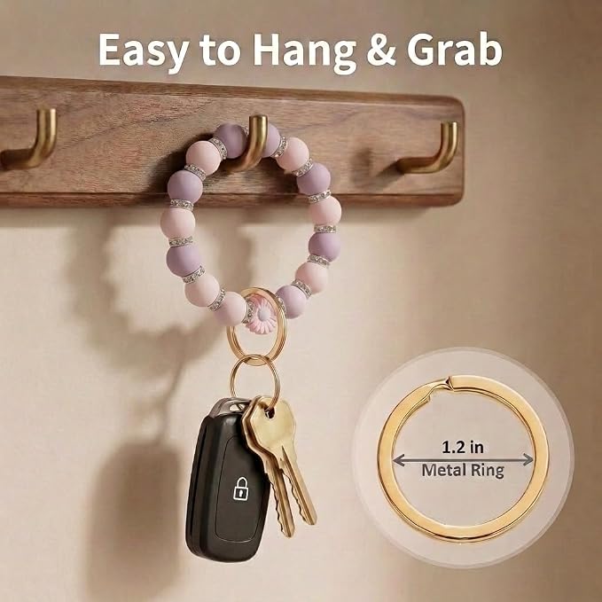 BIHRTC Key Ring Bracelet Car Keychain Holder Wristlet Silicone Women Beaded Bangle Chains