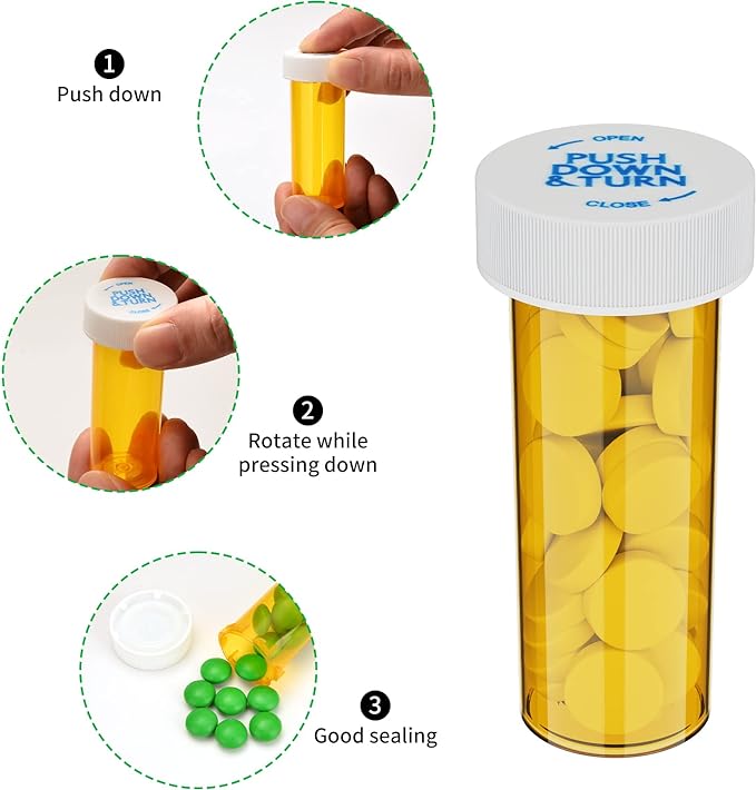 Urekt Empty Plastic Medicine Pill Bottles with Child Resistant Caps (12 Pack), 8 Dram Small Prescription Vial Medicine Containers Travel Pill Bottles Clear Pill Case Organizers