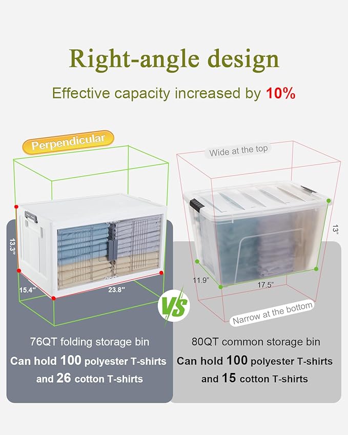 OlarHike 76QT Lockable Storage Bins with Lids - Folding Storage box with Doors and Wheels, Collapsible Plastic Bins for Closets, Stackable Organizer and Containers, Gifts, 3 Pack Cubes