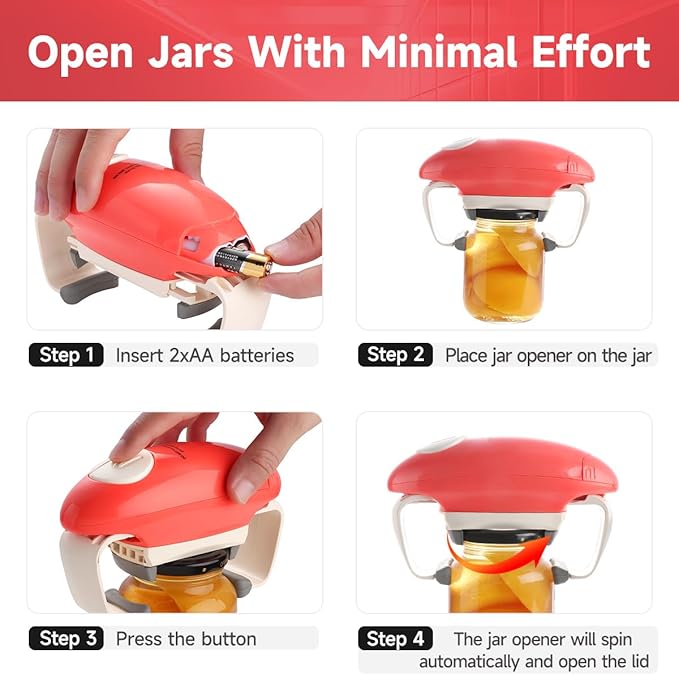 Electric Jar Opener, One Touch Automatic Jar Opener with Less Effort for Seniors with Arthritis, Weak Hands