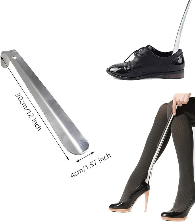 Metal Shoe Horn Long Handle, 12 Inch | Stainless Steel, Shoe Horn for Seniors, Men, Women, Pack of 2