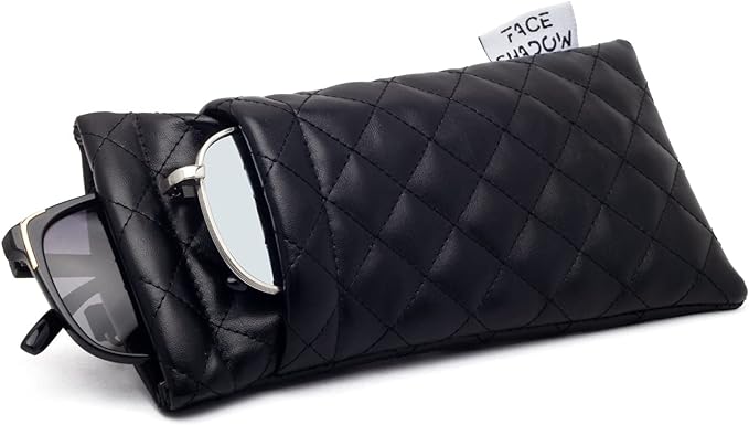 Face Shadow Double Glasses Case Soft Eyeglass Case For Women Men Squeeze Top Sunglasses Case With Cleaning Cloth
