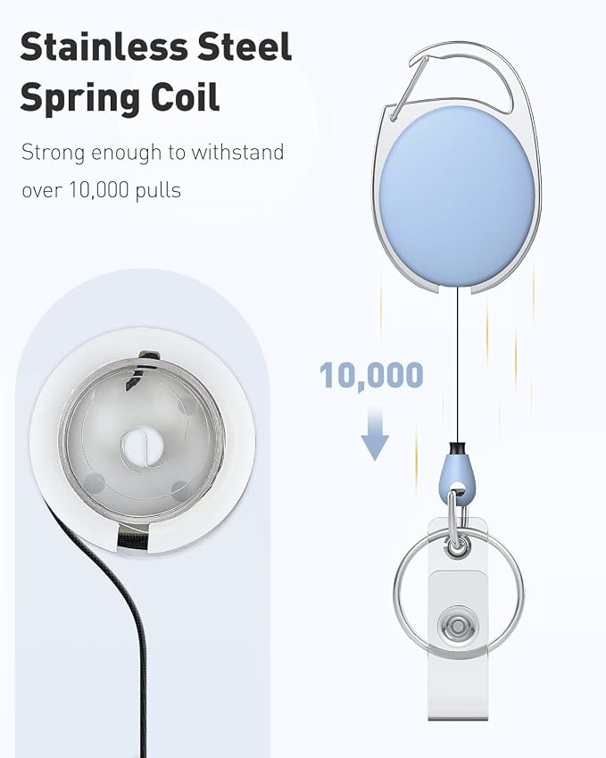 Uniclife 2 Pcs Retractable Badge Reel Keychain Clip Heavy Duty Light Blue | For Badge Holder, Keys and ID Card, Key Card Extender, ID Badge Retractable Cord, with Carabiner Belt Clip and Key Ring