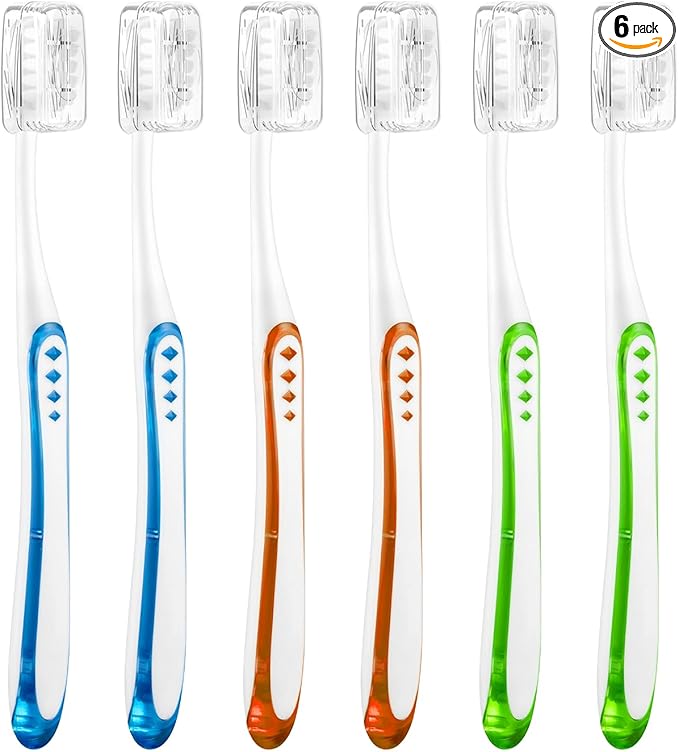 Extra Soft Toothbrushes for Adults with 10000 Micro Nano Bristles, Ultra Soft Toothbrushes with Covers for Sensitive Teeth, Gum Recession and Elderly, Travel (Compact Head, 6 Count)