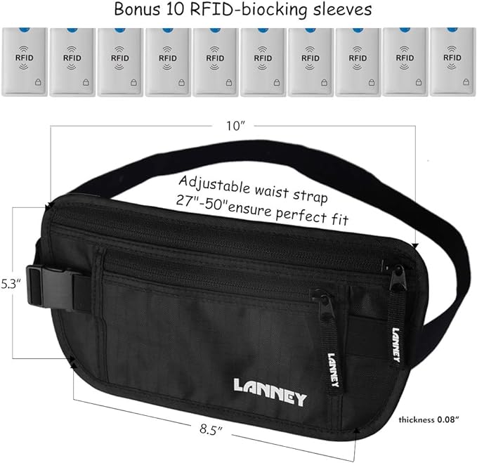 Money Belt for Travel Women and Men Slim Hidden Travel Wallet with RFID Blocking