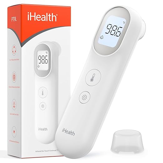 iHealth Infrared Digital Thermometer for Adults, Baby, PT9L White | 3-in-1 Mode & 3-Color Prompt, Fever Alarm & Silent Mode, Forehead & Object Detection, 40 Memory Storages