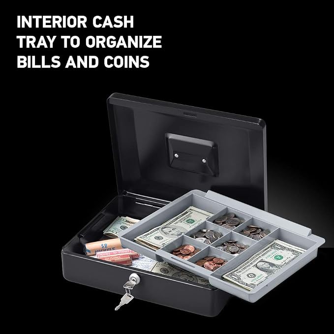 SentrySafe Black Money Saving Box with Cash Tray and Key Lock, Portable Safe Box with Carrying Handle, 0.21 Cubic Feet, 3.75 x 12 x 9.3 Inches, CB-12, (Pack of 3)