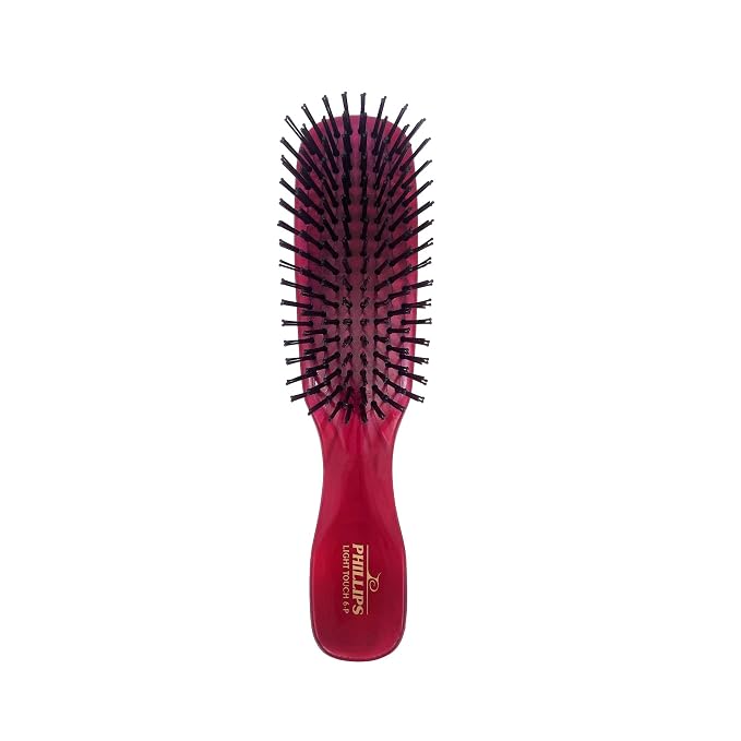 Phillips Brush Ruby Red Light Touch 6 Petite Detangling Hair Brush | Flexible Nylon Bristles Provide Gentle Detangling and Smoothing for All Hair Types in a 6.25 Inch Travel-Ready Hairbrush