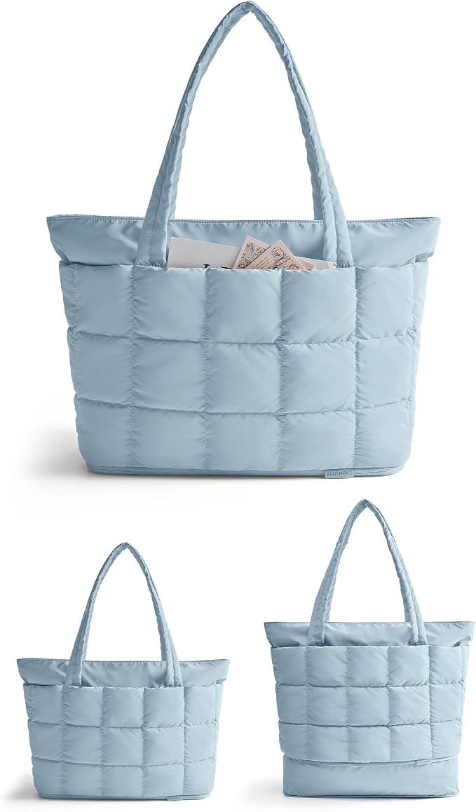 BAGSMART Expandable Tote Bag for Women, Puffer Work Tote Handbag, Quilted Carry On Bag for Travel Gym