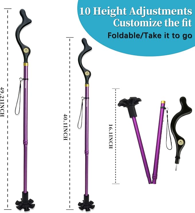 Walking Cane Foldable for Men & Women Seniors for Balance,Self Standing Folding,Height Adjustable Anti-Slip Lightweight Alloy Walking Stick for Travel Mobility Aid