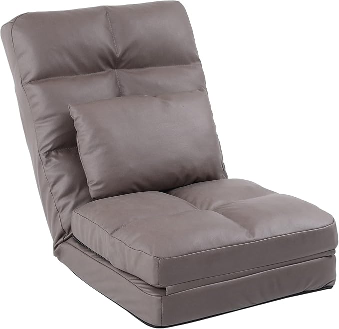 Indoor Chaise Lounge Sofa, Floor Chair with Back Support for Adults, 14 Angle Adjustment Recliner Chair, Folding Floor Lounger with Pillow 8823(Brown-1)