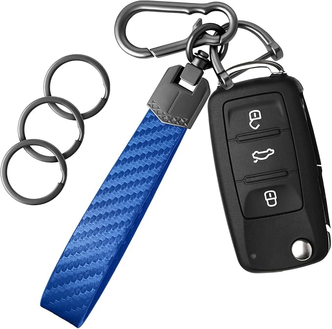 OHKYOOT Leather Car Keychain for Home Car Keys | Carabiner Clip Key Fob Keychain for Women Men,Car Key Holder with 3 Key Ring and Anti-Lost D Ring
