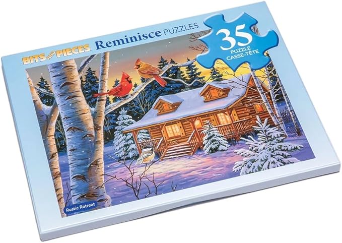 Bits and Pieces Value Set of 3 Large Piece Puzzles for Seniors, 10 in. x 13 in. Winter Cabin, Train, Kitten & Puppy - 35 pc Extra Large Pieces Puzzles for Dementia Seniors, Alzheimer Puzzle