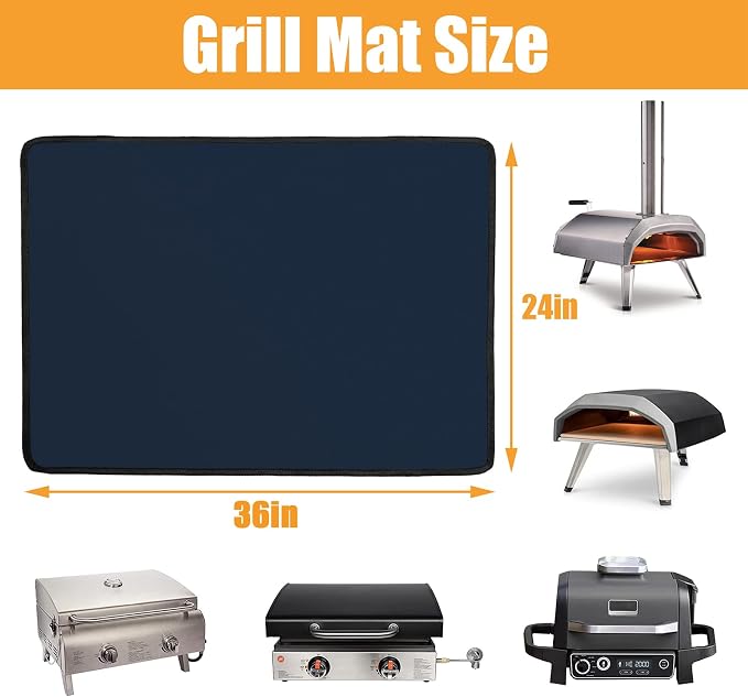 Heat Resistant Mats for Countertop fits Tabletop Grill, 36x24x0.04in, Blue | 1022℉ Fireproof grill mat for countertop/table protection, fits gas/charcoal grills, pizza ovens, fits Blackstone & Ninja