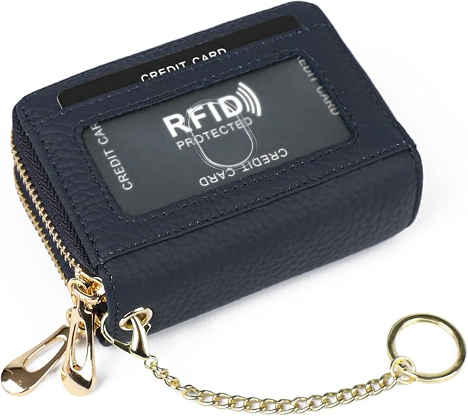 imeetu RFID Credit Card Holder, Small Card Wallet Women, Leather Card Case | Genuine Leather Women's Card & id Cases, Change Coin Purse with Zipper Keychain id Window, 20 Colors & 3 Styles, Daily, Gifts